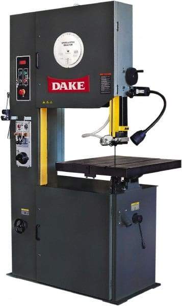 Dake - 26" Throat Capacity, Variable Speed Pulley Vertical Bandsaw - 50 to 415 & 550 to 5,000 SFPM, 3 hp, Three Phase - Caliber Tooling