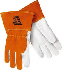 Steiner - Size M Cotton Lined Goatskin Welding Glove - Gauntlet Cuff, Straight Thumb, Thumb Strap, For MIG - Caliber Tooling