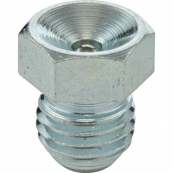 Umeta - Straight Head Angle, M6 Metric Steel Flush-Style Grease Fitting - 7mm Hex, 9mm Overall Height, 6mm Shank Length, Zinc Plated Finish - Caliber Tooling