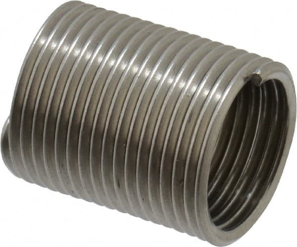 Recoil - M10x1.00 Metric Extra Fine, 20mm OAL, Free Running Helical Insert - 16-1/2 Free Coils, Tanged, Stainless Steel, Bright Finish, 2D Insert Length - Caliber Tooling