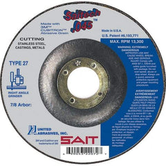 Sait - 6" Wheel Diam, 7/8" Arbor Hole, Type 27 Depressed Center Wheel - Ceramic, Resinoid Bond, 10,200 Max RPM, Compatible with Angle Grinder - Caliber Tooling