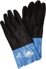 MCR Safety - Size S (7), 12" Long, 53 mil Thick, Supported, Neoprene Chemical Resistant Gloves - Rough Finish, Interlock Knit Lined, Black/Blue - Caliber Tooling