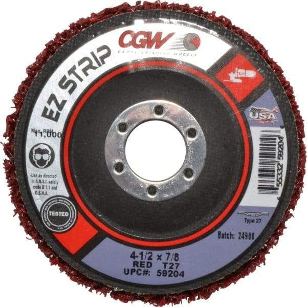 Camel Grinding Wheels - 4-1/2" Very Coarse Grade Silicon Carbide Deburring Disc - 7/8" Center Hole, Arbor Connection, Red, 11,000 Max RPM - Caliber Tooling