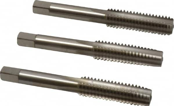 Cleveland - 7/16-14 UNC, 4 Flute, Bottoming, Plug & Taper, Bright Finish, High Speed Steel Tap Set - Right Hand Cut, 3-5/32" OAL, 0.88" Thread Length - Caliber Tooling