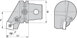 Kennametal - Right Hand Cut, Size KM63, CN.. Insert Compatiblity, External Modular Turning & Profiling Cutting Unit Head - 38mm Ctr to Cutting Edge, 60mm Head Length, Through Coolant, Series Kenloc - Caliber Tooling