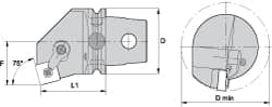 Kennametal - Left Hand Cut, Size KM63, SN.. Insert Compatiblity, Internal Modular Turning & Profiling Cutting Unit Head - 43mm Ctr to Cutting Edge, 60mm Head Length, Through Coolant, Series Kenloc - Caliber Tooling