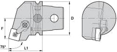 Kennametal - Right Hand Cut, Size KM63, SN.. Insert Compatiblity, External Modular Turning & Profiling Cutting Unit Head - 38mm Ctr to Cutting Edge, 60mm Head Length, Through Coolant, Series Kenloc - Caliber Tooling