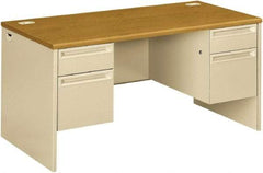 Hon - Steel-Reinforced High-Pressure Laminate Double Pedestal Desk - 60" Wide x 30" Deep x 29-1/2" High, Harvest/Putty - Caliber Tooling