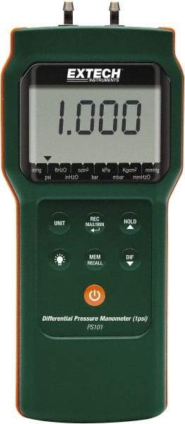 Extech - 1 Max psi, 0.3% Accuracy, Differential Pressure Manometer - Caliber Tooling