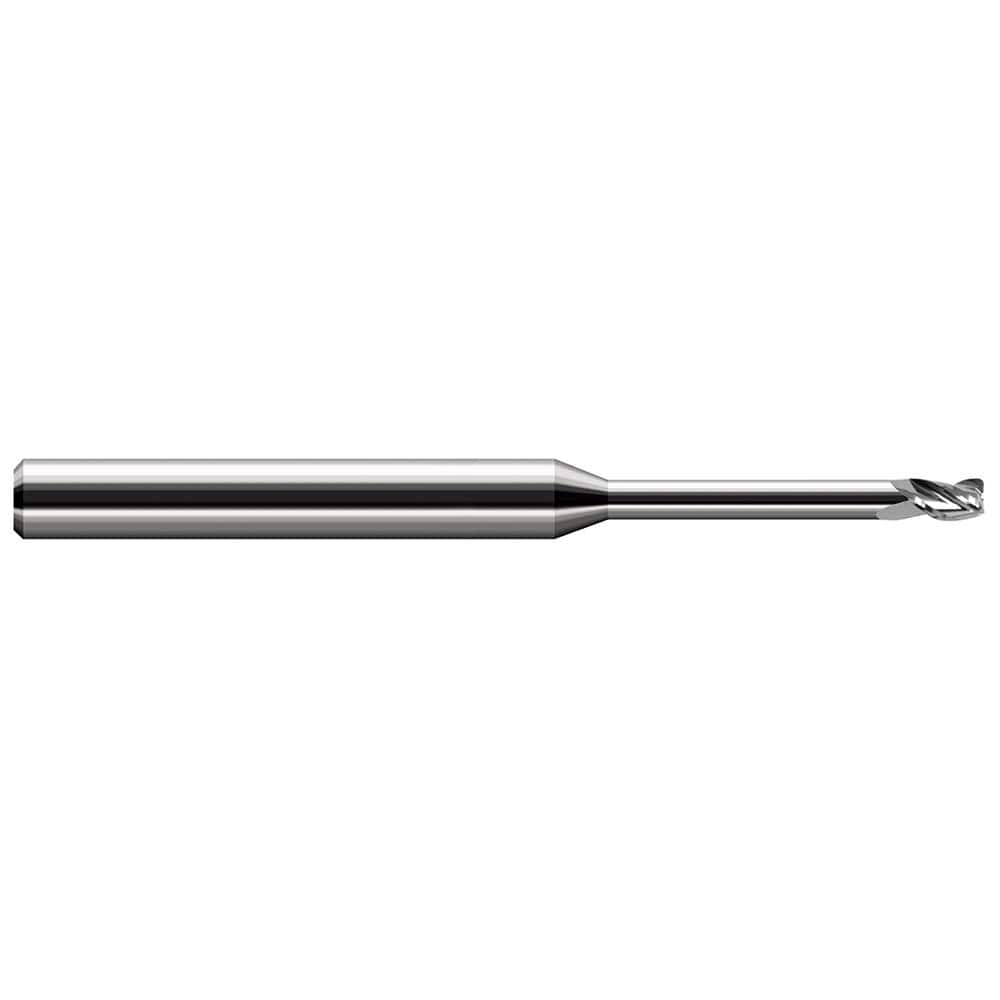 Corner Radius End Mill: 1/4″ Dia, 3/8″ LOC, 0.02″ Radius, 3 Flutes, Solid Carbide 4″ OAL, 1/4″ Shank Dia, 30 ° Helix, Bright/Uncoated, Corner Radius End