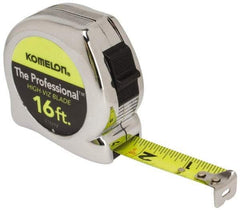 Komelon - 16' x 3/4" Yellow Blade Tape Measure - 1/16" Graduation, Inch Graduation Style, Silver Case - Caliber Tooling