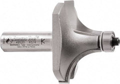 Amana Tool - 2" Cut Diam, 1" Length of Cut, 2 Flute Round-Over Edge Profile Router Bit - Carbide-Tipped, 1/2" Shank Diam, 2-7/8" OAL, Uncoated - Caliber Tooling