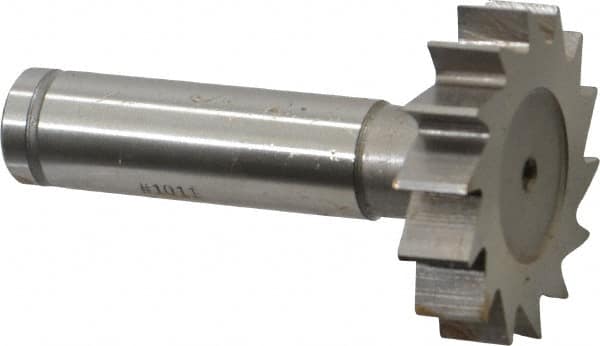 Made in USA - 1-3/8" Diam x 5/16" Face Width, Cobalt, 14 Teeth, Shank Connection Woodruff Keyseat Cutter - Uncoated, 2-5/16" OAL x 1/2" Shank, Straight Teeth, ANSI 1011, Old Standard 23 - Caliber Tooling