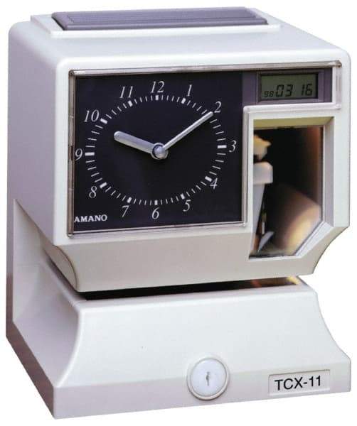 Amano - 110 VAC, Dial,Digital Plastic Manual and Automatic Time Clock and Recorder - 6-3/4 Inch Wide x 6-1/4 Inch Deep x 8-1/4 Inch High, White, UL and CUL Listed - Caliber Tooling