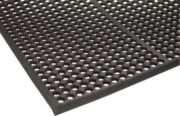 PRO-SAFE - 5' Long x 3' Wide, Dry/Wet Environment, Anti-Fatigue Matting - Black, Natural Rubber with Rubber Base - Caliber Tooling