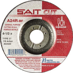 Sait - 3" 24 Grit Aluminum Oxide Cutoff Wheel - 1/8" Thick, 3/8" Arbor, 20,372 Max RPM, Use with Die Grinders - Caliber Tooling