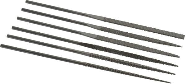 PFERD - 6 Piece Needle Pattern File Set - 5-1/2" Long, 2 Coarseness, Set Includes Flat, Hand, Three Square, Round, Half Round, Square - Caliber Tooling