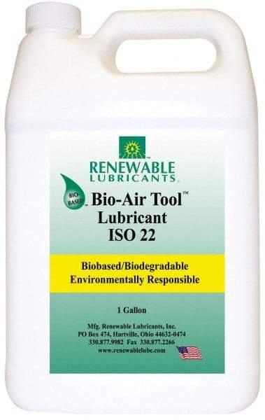 Renewable Lubricants - 1 Gal Bottle, ISO 22, Air Tool Oil - -40°F to 420°, 22.4 Viscosity (cSt) at 40°C, 4.9 Viscosity (cSt) at 100°C, Series Bio-Air - Caliber Tooling