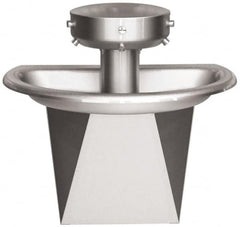 Bradley - Semi-Circular, Infrared Sensor, External Drain, 36" Diam, 3 Person Capacity, Stainless Steel, Wash Fountain - 0.5 GPM - Caliber Tooling