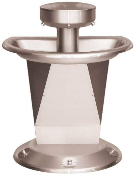 Bradley - Semi-Circular, Foot-Controlled, External Drain, 36" Diam, 3 Person Capacity, Stainless Steel, Wash Fountain - 0.5 GPM - Caliber Tooling