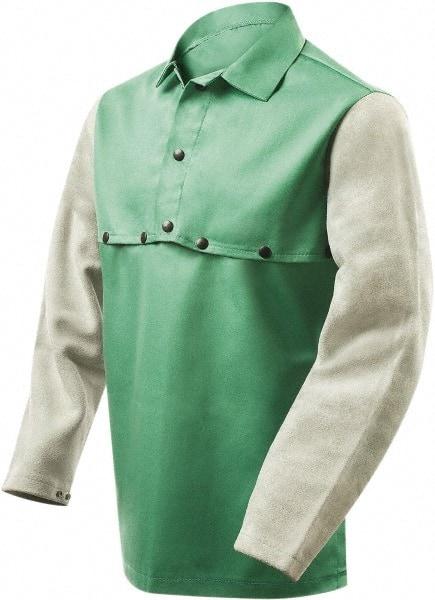 Steiner - Size M, Flame Resistant, Cape Sleeves & Bib - Leather Sleeves/Cotton Body, 9 oz, Green - Caliber Tooling