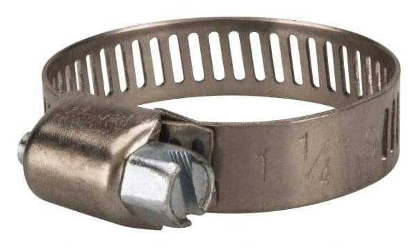 Value Collection - SAE Size 12, 1/2 to 1-1/4" Diam, Stainless Steel/Carbon Steel Worm Drive Clamp - 5/16" Wide, Material Grade 301 - Caliber Tooling