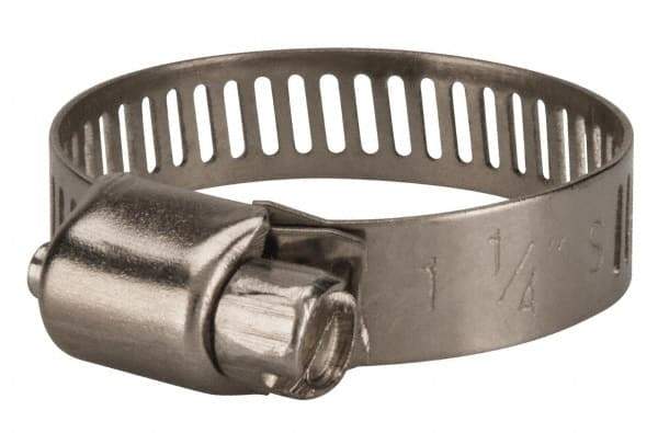 Value Collection - SAE Size 12, 1/2 to 1-1/4" Diam, Stainless Steel Worm Drive Clamp - 5/16" Wide, Material Grade 201 - Caliber Tooling