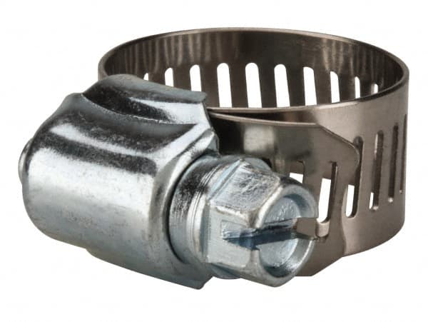 Value Collection - SAE Size 8, 7/16 to 1" Diam, Stainless Steel/Carbon Steel Worm Drive Clamp - 1/2" Wide, Material Grade 201 - Caliber Tooling