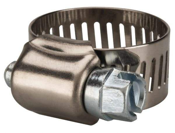 Value Collection - SAE Size 8, 7/16 to 1" Diam, Stainless Steel/Carbon Steel Worm Drive Clamp - 1/2" Wide, Material Grade 201 - Caliber Tooling