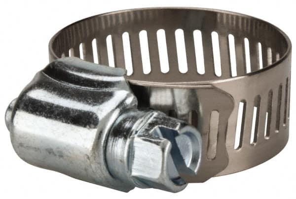 Value Collection - SAE Size 12, 1/2 to 1-1/4" Diam, Stainless Steel/Carbon Steel Worm Drive Clamp - 1/2" Wide, Material Grade 201 - Caliber Tooling