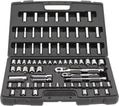 Stanley - 75 Piece 1/4 & 3/8" Drive Standard Deep Socket Set - 3/16 to 13/16", 4 to 19mm, Inch/Metric Measurement Standard - Caliber Tooling