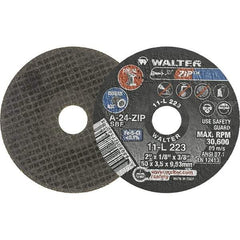 WALTER Surface Technologies - 2" 24 Grit Aluminum Oxide Cutoff Wheel - 1/8" Thick, 3/8" Arbor, 30,600 Max RPM, Use with Die Grinders - Caliber Tooling