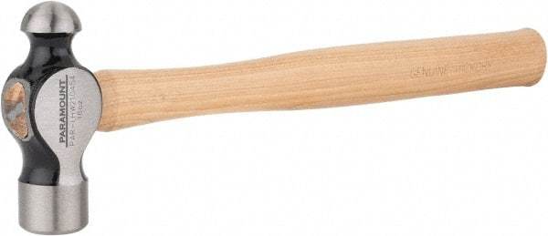 Paramount - 1 Lb Head Ball Pein Hammer - Wood Handle, 13-3/4" OAL - Caliber Tooling