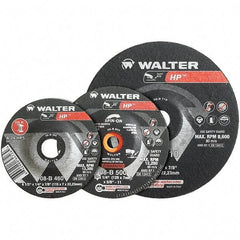 WALTER Surface Technologies - 24 Grit, 7" Wheel Diam, 1/4" Wheel Thickness, 7/8" Arbor Hole, Type 27 Depressed Center Wheel - Aluminum Oxide, Resinoid Bond, 8,600 Max RPM - Caliber Tooling