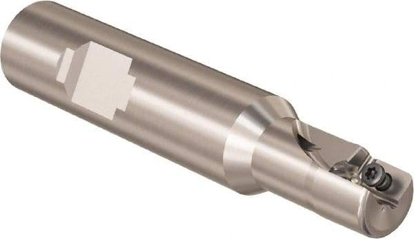 Seco - 1/2" Cut Diam, 9mm Max Depth of Cut, 5/8" Shank Diam, 58.4mm OAL, Indexable Square Shoulder Slot Milling End Mill - Weldon Shank, 90° Lead Angle, Through Coolant, Series R217.69 - Caliber Tooling