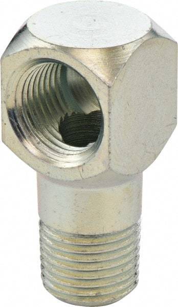 Umeta - 90° Head Angle, 1/8 PTF Steel Grease Fitting Adapter - 1/2" Hex, 1-1/8" Overall Height, Zinc Plated Finish - Caliber Tooling