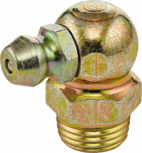 Umeta - 90° Head Angle, 1/4-19 BSPT Brass Standard Grease Fitting - 14mm Hex, 22mm Overall Height, 6.5mm Shank Length - Caliber Tooling