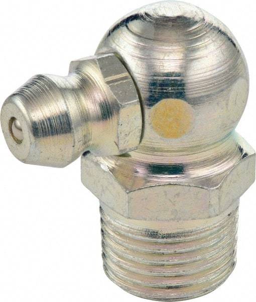 Umeta - 90° Head Angle, M10x1.50 Metric Steel Standard Grease Fitting - 11mm Hex, 20mm Overall Height, 5.5mm Shank Length, Zinc Plated Finish - Caliber Tooling