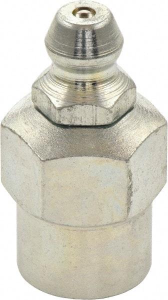 Umeta - Straight Head Angle, 1/8 PTF Steel Standard Grease Fitting - 1/2" Hex, 1" Overall Height, Zinc Plated Finish - Caliber Tooling