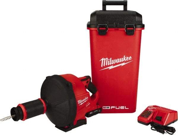 Milwaukee Tool - 18V Battery Battery Drain Cleaning Machine - For 3" Pipe, 35' Cable, 500 Max RPM - Caliber Tooling