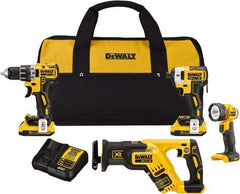 DeWALT - 20 Volt Cordless Tool Combination Kit - Includes 1/2" Drill/Driver, 1/4" Impact Driver, Reciprocating Saw & LED Worklight, Lithium-Ion Battery Included - Caliber Tooling