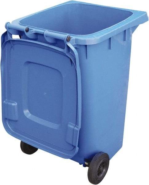 Vestil - 64 Gal Blue Rectangle Trash Can - Polyethylene, None Graphic, 39-15/16" High x 28-1/2" Long x 23-1/2" Wide, Lid Included - Caliber Tooling