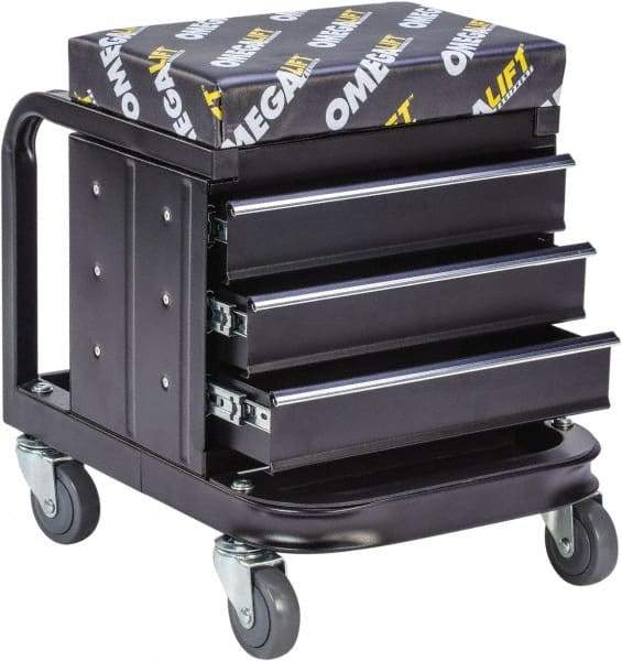 Omega Lift Equipment - 450 Lb Capacity, 4 Wheel Creeper Seat with Drawers - Steel, 18-1/4" Long x 18-7/8" High x 14" Wide - Caliber Tooling