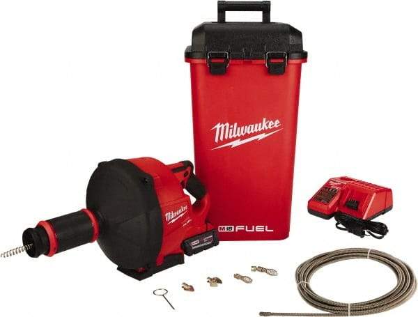 Milwaukee Tool - 18V Battery Battery Drain Cleaning Machine - For 3" Pipe, 35' Cable - Caliber Tooling