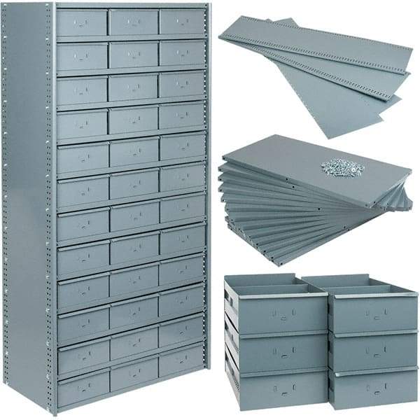 Value Collection - 35.8" Wide, 1 High, Open Shelving Accessory/Component - 21 Gauge Steel, Powder Coat Finish, Use with Bins/Totes - Caliber Tooling