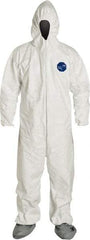 Dupont - Size XL Film Laminate General Purpose Coveralls - White, Zipper Closure, Elastic Cuffs, Elastic Ankles, Serged Seams - Caliber Tooling