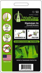 WallClaw Anchors - #8 Screw, 1/2" Diam, 2" Long, 1/4" Thick, Hammer-In Drywall & Hollow Wall Anchor - Nylon, Use with Drywall & Hollow Wall - Caliber Tooling