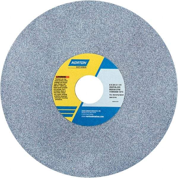 Norton - 8" Diam x 1-1/4" Hole x 3/4" Thick, J Hardness, 46 Grit Surface Grinding Wheel - Ceramic, Type 1, Coarse Grade, 3,600 Max RPM - Caliber Tooling