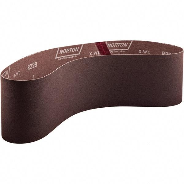 Norton - 4" Wide x 36" OAL, 120 Grit, Aluminum Oxide Abrasive Belt - Aluminum Oxide, Coated, X Weighted Cloth Backing - Caliber Tooling