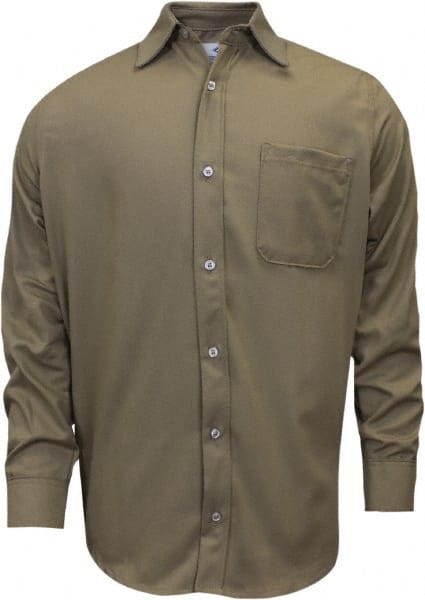 National Safety Apparel - Size L Khaki Flame Resistant/Retardant Long Sleeve Button Down Shirt - Exact Industrial Supply